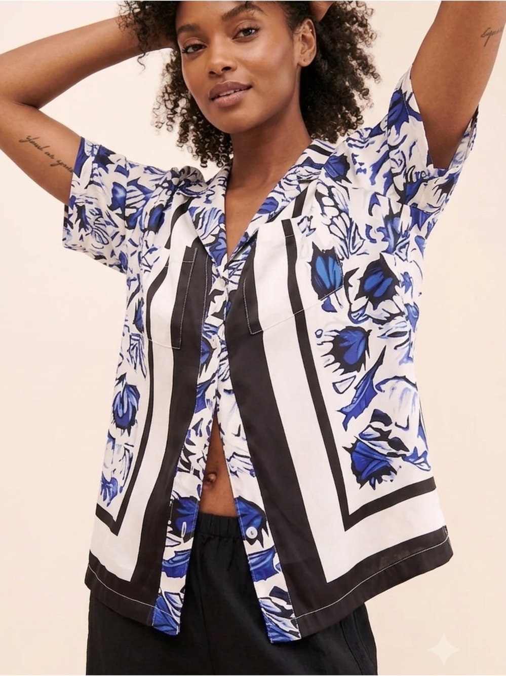 ANTHROPOLOGIE Floral Boho Surf Shirt Relaxed Lightweight Satin Women’s Medium
